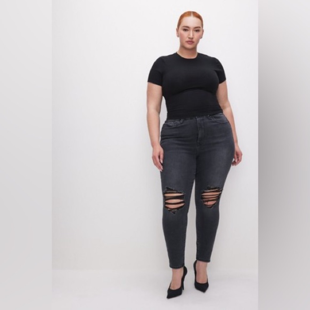 Good American Always Fits Ripped Ankle Skinny Jeans Washed Black Size 14-18